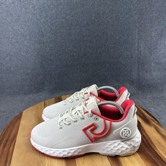 G/FORE GFORE MG4+ Knit Mesh Golf Shoe Sneaker Ladies 6.5 Khaki Tan Red GLF000010 - Picture 6 of 11